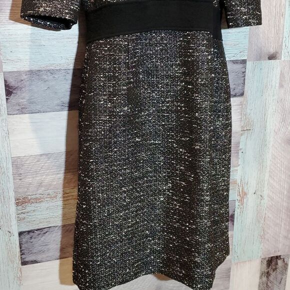 Tahari Black White Tweed Empire Waist Career Midi Dress, Sz 10 - Picture 4 of 9